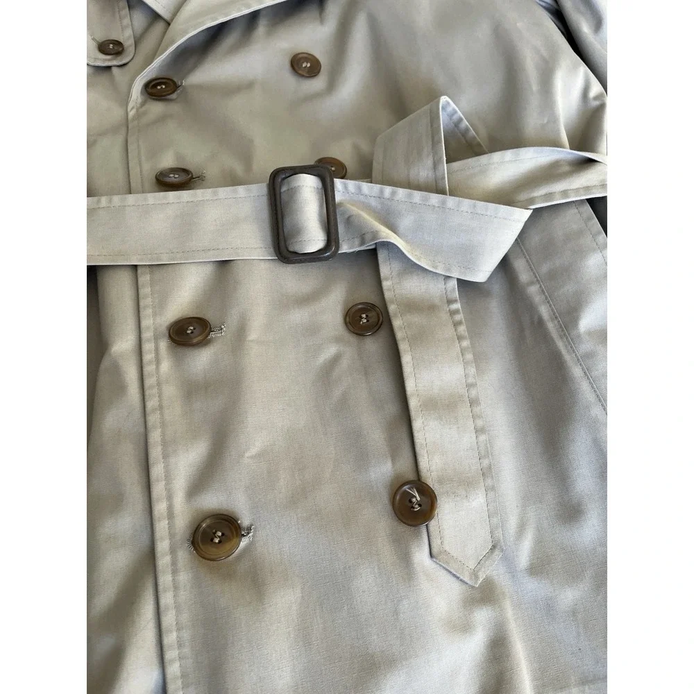 VTG 70s London Fog Trench Coat Men 44 Tan Double Breasted Belt Line USA Classic - Picture 3 of 13